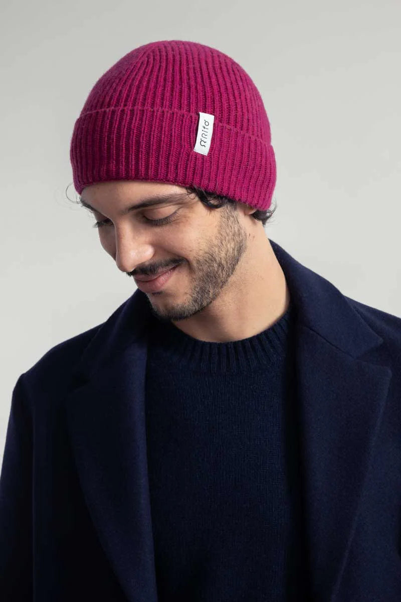 Recycled Cashmere Beanie Marcello - Pink Ciclamino